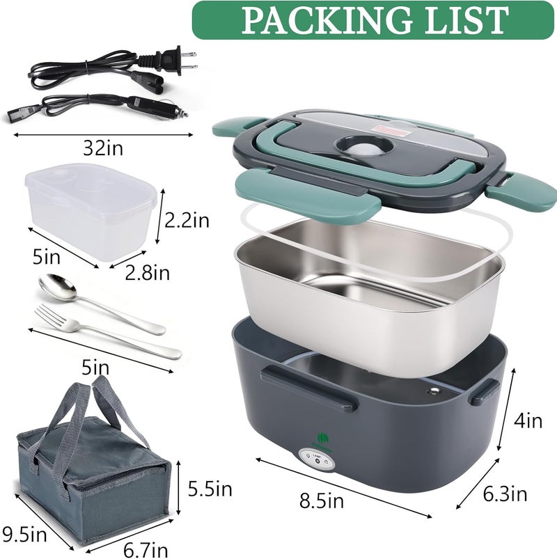 Andmenow Electric Lunch Box for Adults, Electric Lunch Box Food Heater, Portable Food Heater for Travel/Home/Office,12V/24V/110V Heated Lunch Box,Loncheras para Hombres de Trabajo,GreyGreen - Image 2